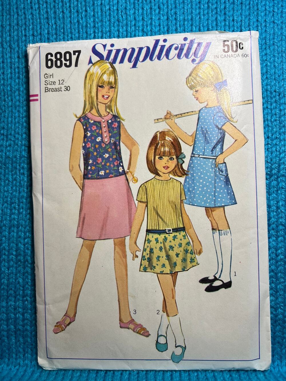 Simplicity 6897 pattern girls dress A line skirt 1960's size 12
